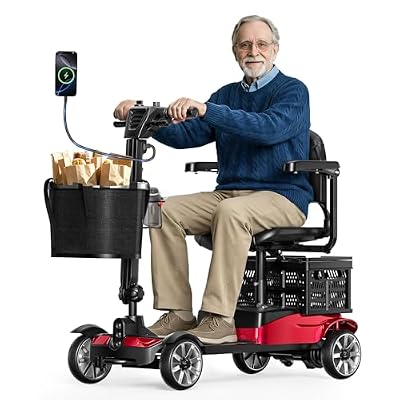 BIQISSI Mobility Scooter for Adults, 4 Wheel Motorized Mobility Scooter w/Storage Basket, 350LBS Capacity & Detachable Battery, 15Miles Electric Powered Mobility for Outdoor (Red, 15 MI-5)