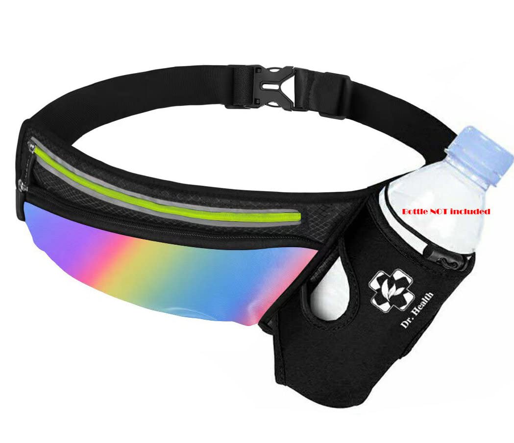 Running Belt Sport Waist Pack/Pouch w/Water Bottle Holder Hydration Fanny Pack Reflective Stripes Cellphone Storage Earphone hole for Dog walker