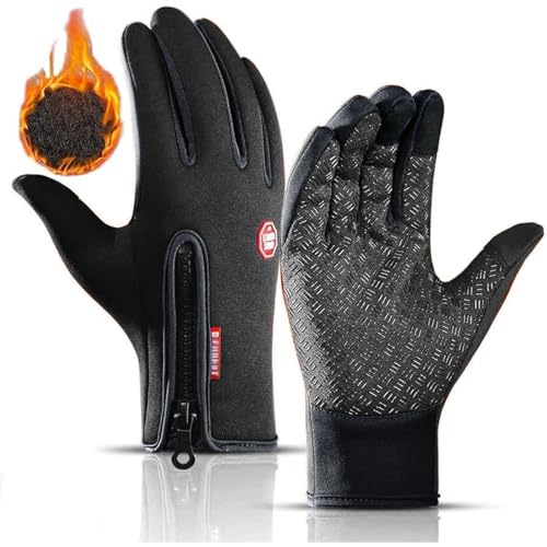 GPAHRRDNIJ Ski Gloves for Men Women Waterproof Snow Ski Gloves for Winter Snowboard Touchscreen with Zipper (Black-M)