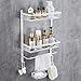 DUFU Estanteria Ducha Estante de Baño de Aluminio Antioxidante Organizador Estante de Ducha de 2 Niveles sin Perforación con Ganchos Toallero y Jabonera Montado en Pared con Autoadhesivos-Plata