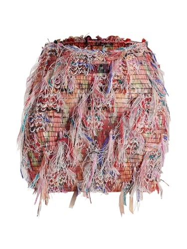 MakeMeChic Women's Boho Mini Skirt Fringe Fuzzy Print...