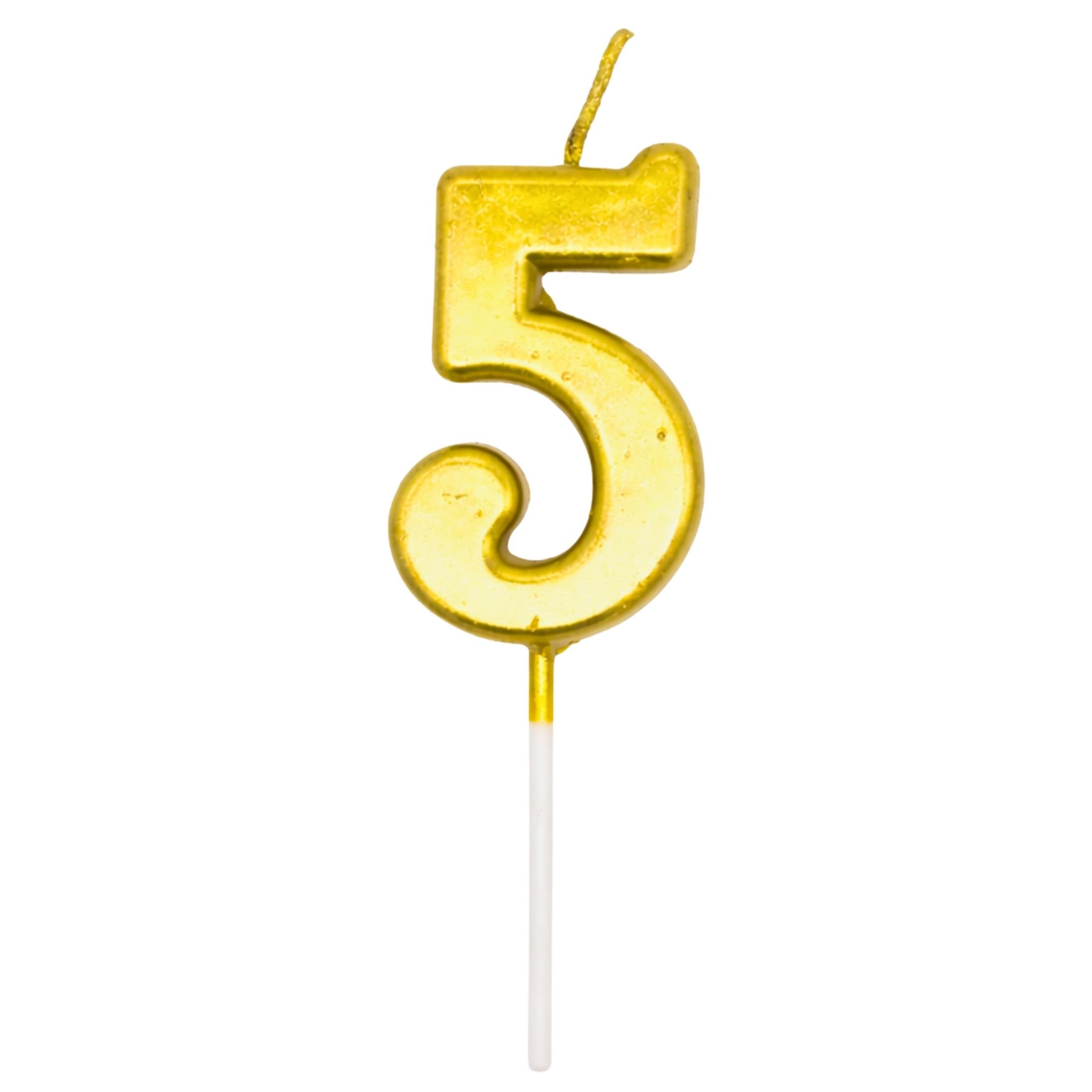 Shatchi Gold Birthday Number 5 Candle Cake Topper Decorations For 10Th 20Th 30Th 40Th 50Th Birthday Anniversary Party Supplies Metallic Number Candle Celebration Cake Décor