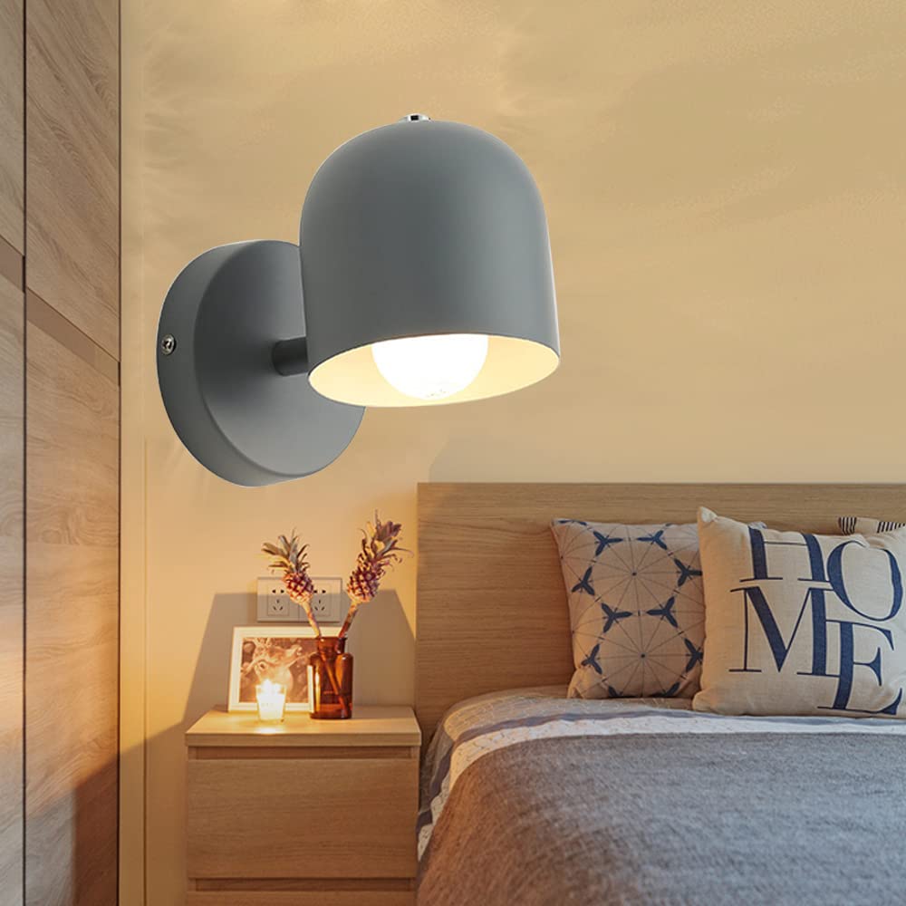 Mengjay Modern Industrial Wall Lamp, Grey, 13 cm (W) x 13 cm (D) x 17 cm (H), E27, 60W, White Light, Energy Efficient, Touch Control, Wall Mount, Bedroom, Living Room, Hallway, Kitchen