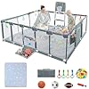 Baby playpen, 79″x71″Baby Playpen with Mat Indoor＆Outdoor Playpen for Babies and Toddlers with Breathable Play Pen with Ocean Balls Hanging Pocket Basketball Hoop and Football Goal