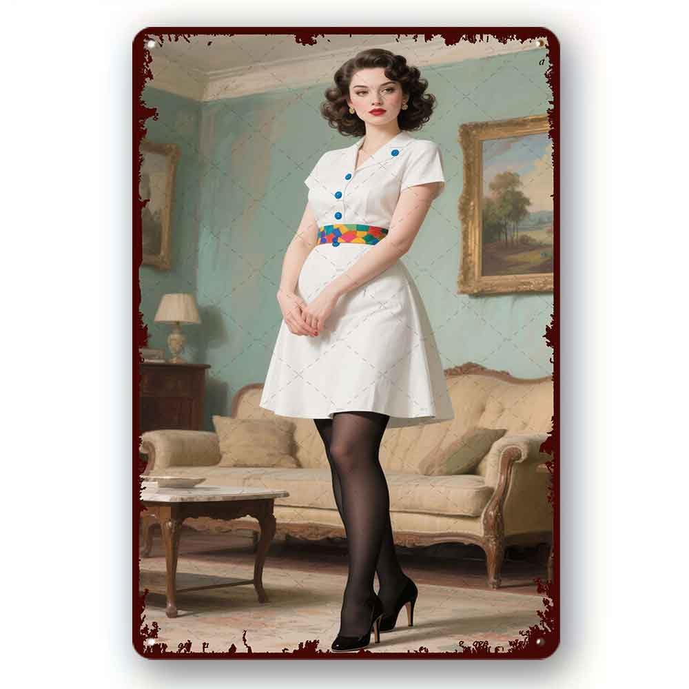 peiyeety Funny Vintage Sexy Girl Metal Tin Sign Retro Art Plaque for Kitchen Club Man Cave 8x12 Inch