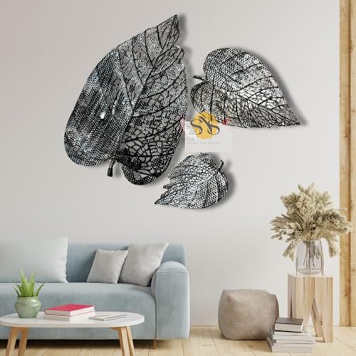 Image of SNS DECOR Luxury Metal Abstract Figures Leaf Wallart Set of 3 Handcrafted Wall Sculpture Wall Art Multicolor For Home Decoration (Silver Antique)