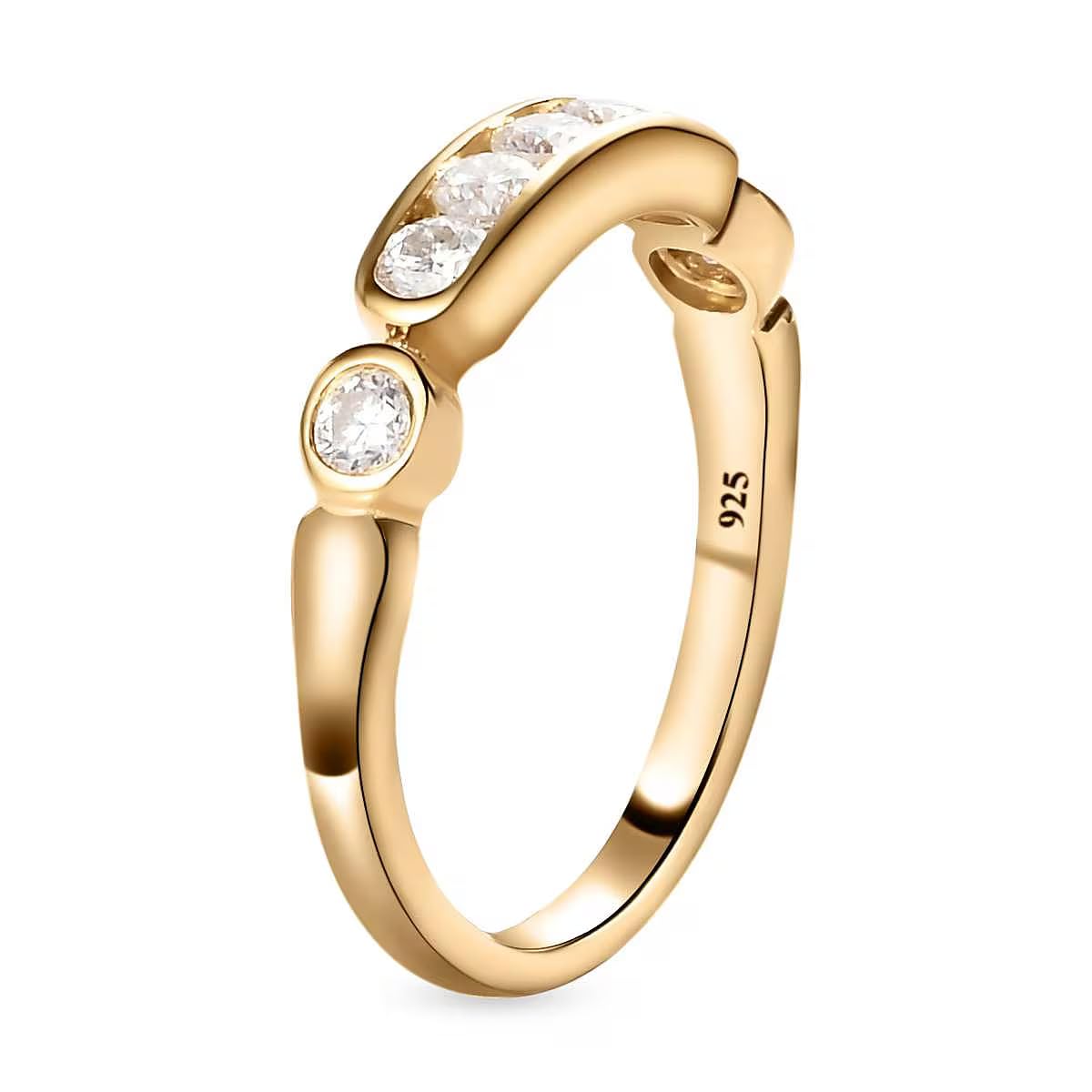TJC Moissanite Half Eternity Band Ring in Gold and Platinum Plated 925 Silver Anniversary Wedding Rings for Her Ladies Seven Stone Jewellery Gift