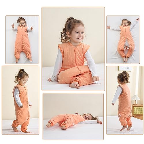 Image of LAT Baby Sleep Bag with Feet Winter,Sleeveless Nightgowns Wearable Blanket with Legs,Warm Sack for Infant Toddler Thicken 2.5 TOG-Sleepsuit,1-6T(Orange White Heart,S /80)