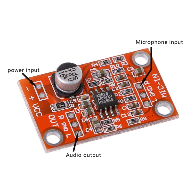 NGCG 5Pieces AD828 Stereo Dynamic Microphone Preamplifier Board MIC Preamp Module for DC 3.8V, Orange