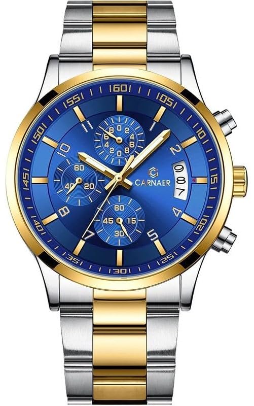 CARNAER Mens Chronograph Quartz Watches, Dual Tone Silver Gold Stainless Steel Band Watch for Men Date, Luminous Hand, Watches for Men with Gold Case and Blue Dial (B0CCDC8M1P) Amazon Price History, Amazon Price Tracker