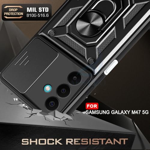Image of AESTMO Tough Armor Samsung Galaxy M47 5G Bumper Back Case Cover | Ring Holder & Sliding Camera Shield Cover | 360 Degree Protection Back Case Cover for Samsung Galaxy M47 5G (Black)