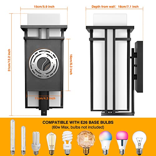 Yoenecea Outdoor Lighting Fixtures Wall Mount, Outdoor Wall Lights Modern with Frosted Glass, Aluminum Exterior Light for House Outdoor Wall Lantern for Garage Porch Carriage Patio (12.2''H, 1 pc) by Yoenecea - Image 3
