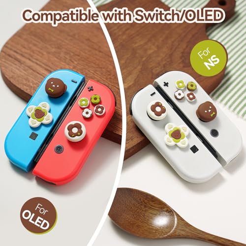 Image of GeekShare Cross D-Pad Button Caps Thumb Grip Caps Set Compatible with Switch /OLED, ABXY Key Buttons Sticker Cover Caps for Switch, Kuma Donut