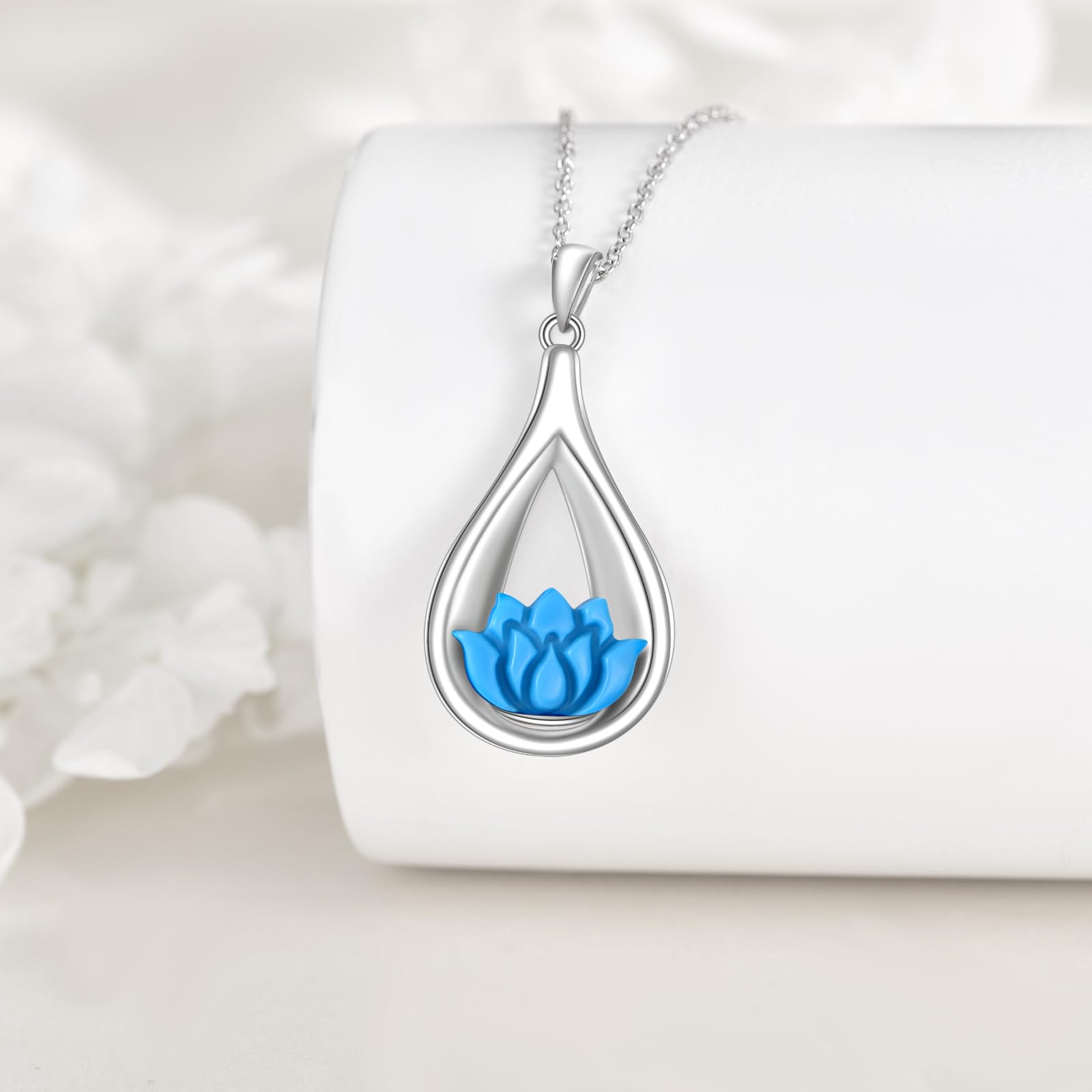 VONALA Lotus Türkis Halskette Träne Blau Yoga Blume Anhänger Schmuck Geschenk für Frauen Geburtstag Weihnachten