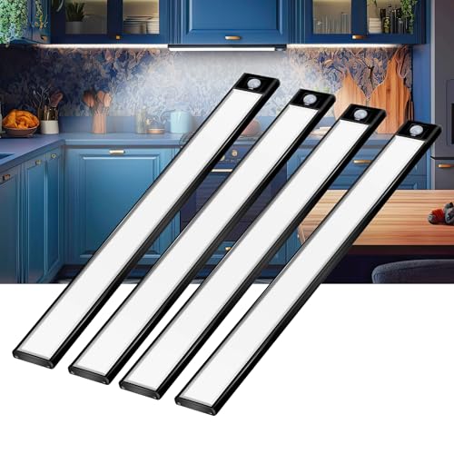 COLIJOY 69 LED Under Cabinet Lights Indoor 4 Pack, 3000mAh Rechargeable Battery Operated Lighting, Wireless Motion Sensor Closet Lights, Under Counter Lights for Kitchen