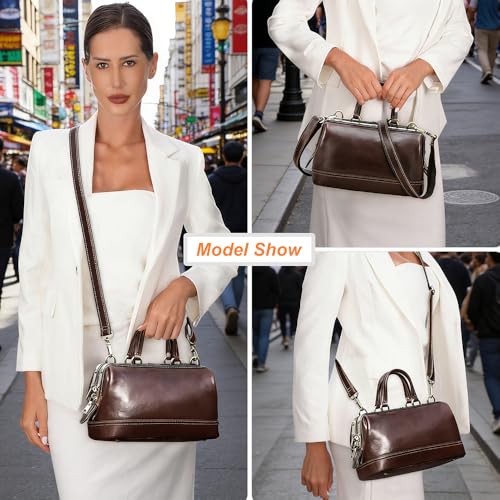 Image of CONTACTS Doctor Bag Purse for Women Luxury Leather Handbag with Lock Shoulder Bag Vintage Top Handle Bag