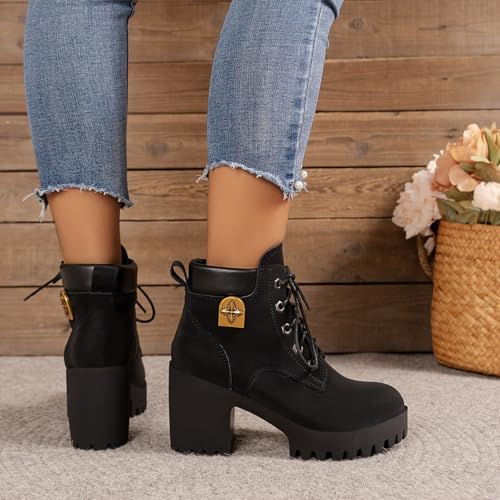Women's Chunky Heel Lace-Up Ankle Boots, Comfortable Fashion Boots3
