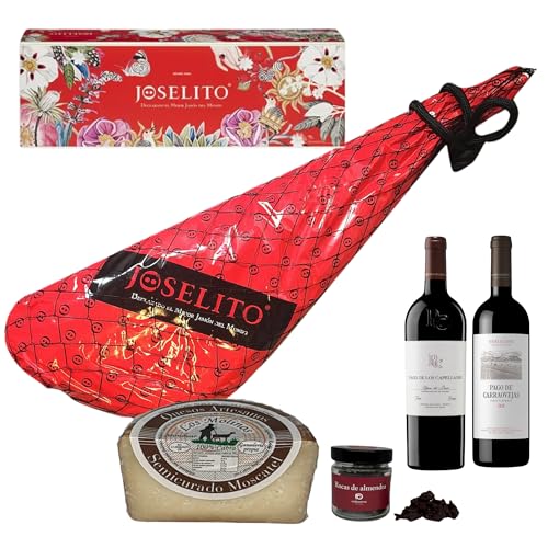 ENOVINOS Cesta Gourmet Regalo Navidad Empresas, Familia y Amigos - Caja con Jamón Joselito, Vino Tinto Carraovejas, Capellanes Crianza, Queso Los Molinos y Rocas de Raúl Asencio