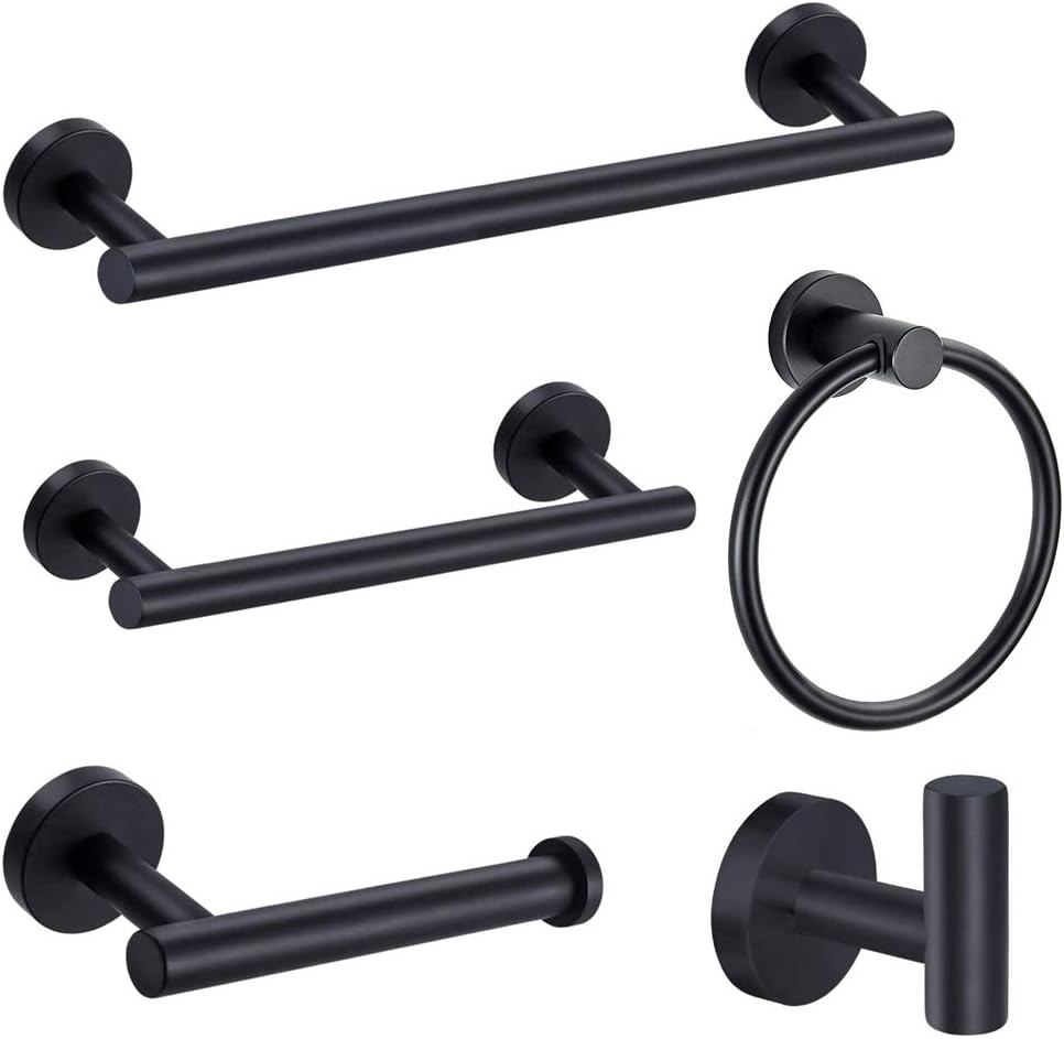 Gecious Nickel Bathroom Hardware Accessories Set Including 24 Inches Towel Bar, Toilet Paper Holder,Round Towel Ring,Robe Hook SUS304 Stainless Steel Wall Mount Round Style Accessory BH5 : Tools & Home Improvement