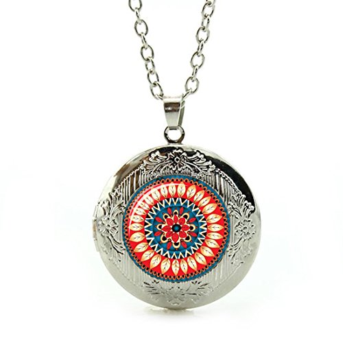 Women's Custom Locket Closure Pendant Necklace Retro Leaves Flower Included Free Silver Chain, Best Gift Set