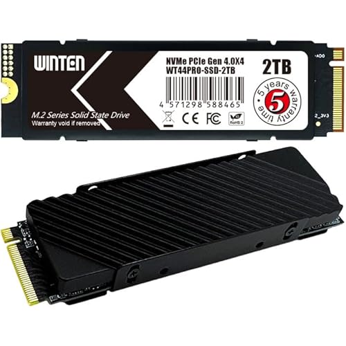WINTEN 内蔵 SSD 2TB NVMe M.2 2280 PCIe Gen 4.0×4(最大読取 7000MB/s 最大書込 6500MB/s)5年保証 ヒートシンク搭載 PS5動作確認済み【国内正規代理店品】WT44PRO-SSD-2TB