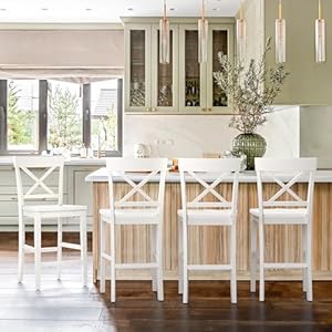 Counter Height Bar Stools Set of 4, 24" H Wooden Counter Stools with Back and Footrest, X-Back Farmhouse Barstools for Kitchen Island, Home Bar, White Counter Height Bar Stools Set of 4 24 H Wooden Counter Stools with Back and Footrest X Back Farmhouse Barstools for Kitchen Island Home Bar White
