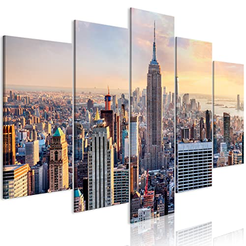 murando - Cuadro de cristal acrílico New York 100x50 cm Impresión de 5 Piezas Pintura sobre Vidrio Imagen Gráfica Decoracion de Pared Ciudad NY panorama d-B-0255-k-m