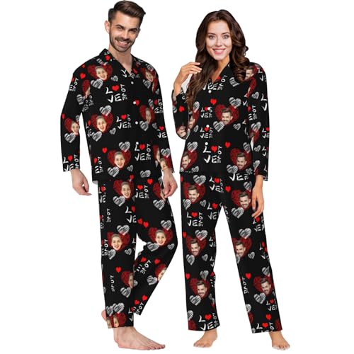 Personalized Face Couples Pajama Sets Custom Face Fun Sleepwear Pjs Matching Christmas Pajamas For Couple Gifts