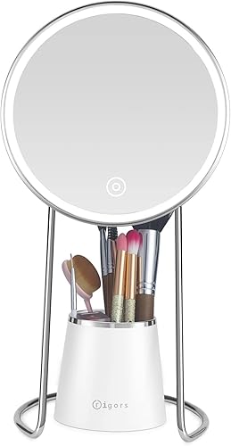 rigors Una ronda de luces LED de maquillaje, control táctil y función de memoria, ajuste de brillo, caja de almacenamiento para colocar tus