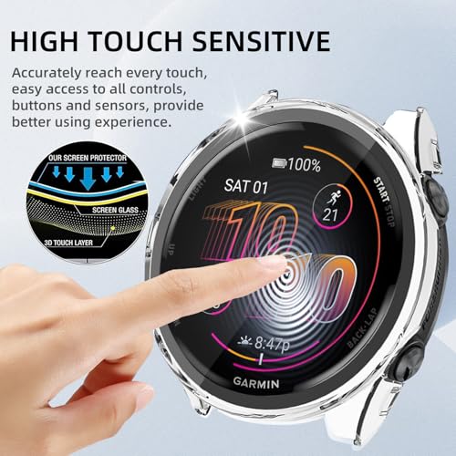 Image of Case Compatible with Garmin Forerunner 570 47 mm, Hard PC Case with Tempered Glass Screen Protector, Scratch-Resistant and Shock-Absorbing Protective Case for Garmin Forerunner 570 47 mm