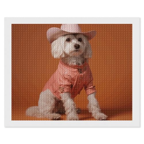 Diamond painting chien cowboy strass résine canevas loisirs créatifs adultes