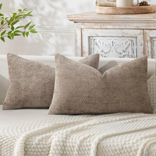 Image of MIULEE Dercorative Lumbar Throw Pillow Covers 12x20 Inch Light Khaki 2 Pack