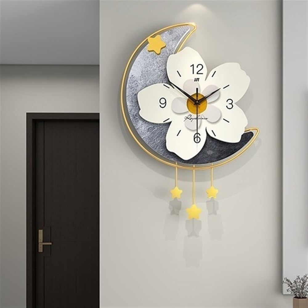 Horloge murale florale en bois au design moderne pour salon