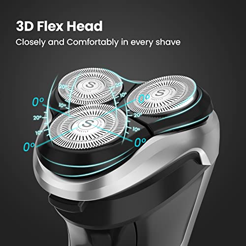 Sweetlf Electric Razor For Men Ipx7 Waterproof Wet & Dry Use Rechargeable Battery Rotary Shavers（Quiet, Charge Time: 1 Hour, Use Time 120 Min）,2 Years Warranty, Black #TOP2