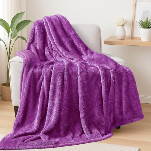 Exclusivo Mezcla Plush Fuzzy Large Fleece Throw Blanket (50" x 70",Purple)- Soft, Warm& Lightweight