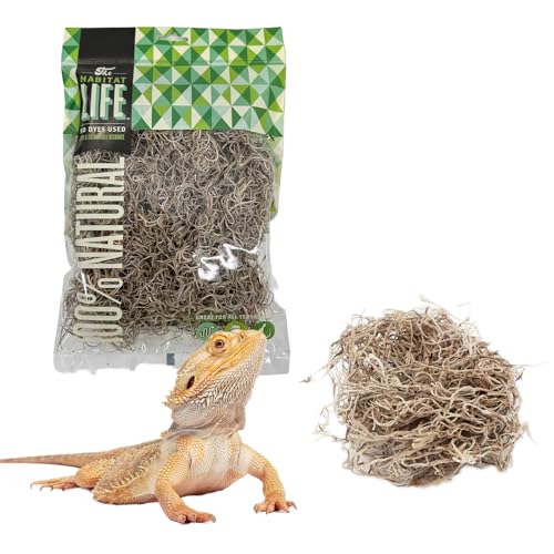Quality Growers - The Habitat Life - Natural Spanish Moss - for Reptiles, Amphibians & Invertebrates Terrariums - Humidity Control - Breathable Bedding - Dye-Free & Safe - Small - 1 Pack