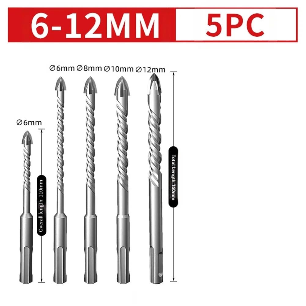 Juego de brocas triangulares multifuncionales, 5 uds., 6-12mm, mango plano tres lados for azulejos cerámica, ladrillo hormigón, perforadora vidrio y madera