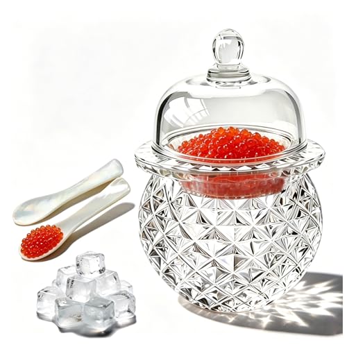 GCFTIFF Caviar Server Set,Chilled bowl Caviar Dish With Lid(5.1''x7.1'')