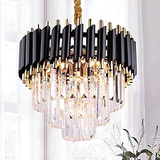 Black & Gold Chandeliers Flush Mount Crystal Pendant Light Fixture Round Chandeliers Ceiling Lighting Lampshade for Living Room Kitchen Island Bathroom Dining Table Hallway,E14 x 5 Lights