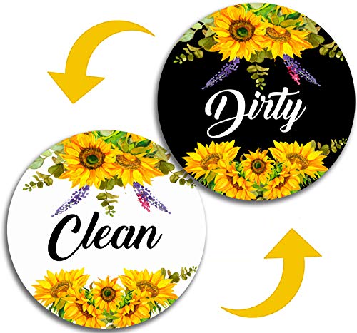 Dishwasher Magnet,Clean Dirty Sign Indicator- Double Sided Magnet with Magnetic Plate, Kitchen Dish Washer Refrigerator Reversible Indicator Sunflower
