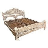 Marrakesch Orient & Mediterran Interior Cama de madera maciza oriental Alsarir de 180 x 200 cm | Cama doble marroquí para dormitorio con cabecero | Cama árabe sin colchón