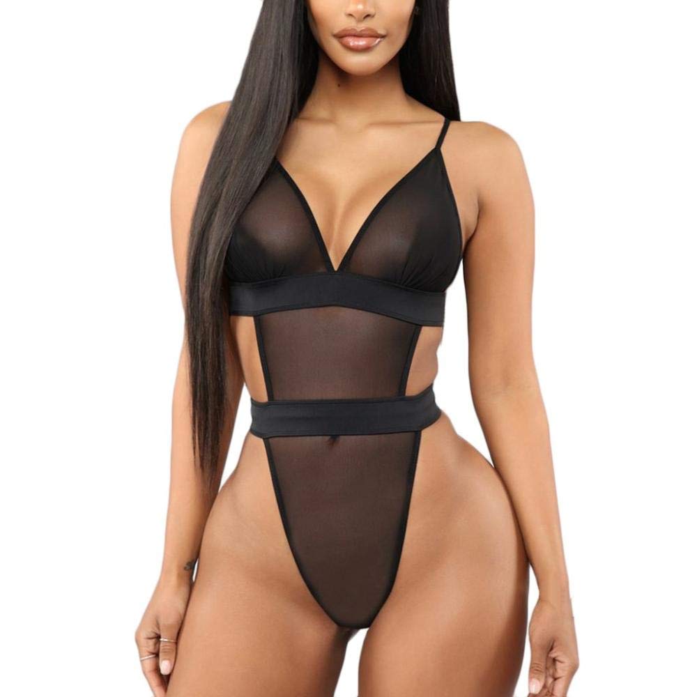 Lencería Sexy Ropa Interior Sexy de Encaje Transparente para Mujer Ropa Interior de bebé Disfraces de corsé (Negro XXL)