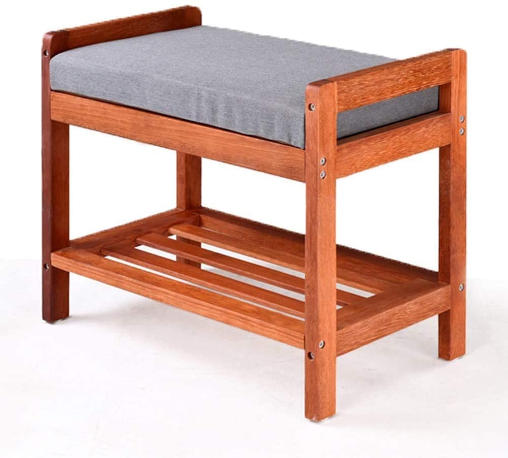 Tabouret en bois massif moderne bleu avec étagère de rangement chaussures