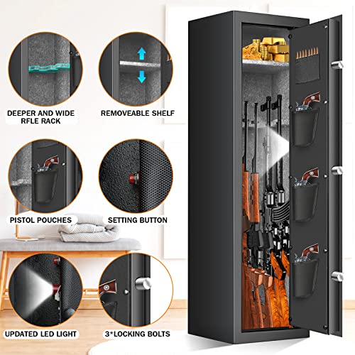 Fireproof Gun Safe For Home Rifle And Pistols, Gun Safe For Rifles And Shotguns, Quick Access Gun Storage Cabinet With Digital Keypad & Combio Lock, Pistol Rack, Removable Shelf, Anti-Theft System #TOP6