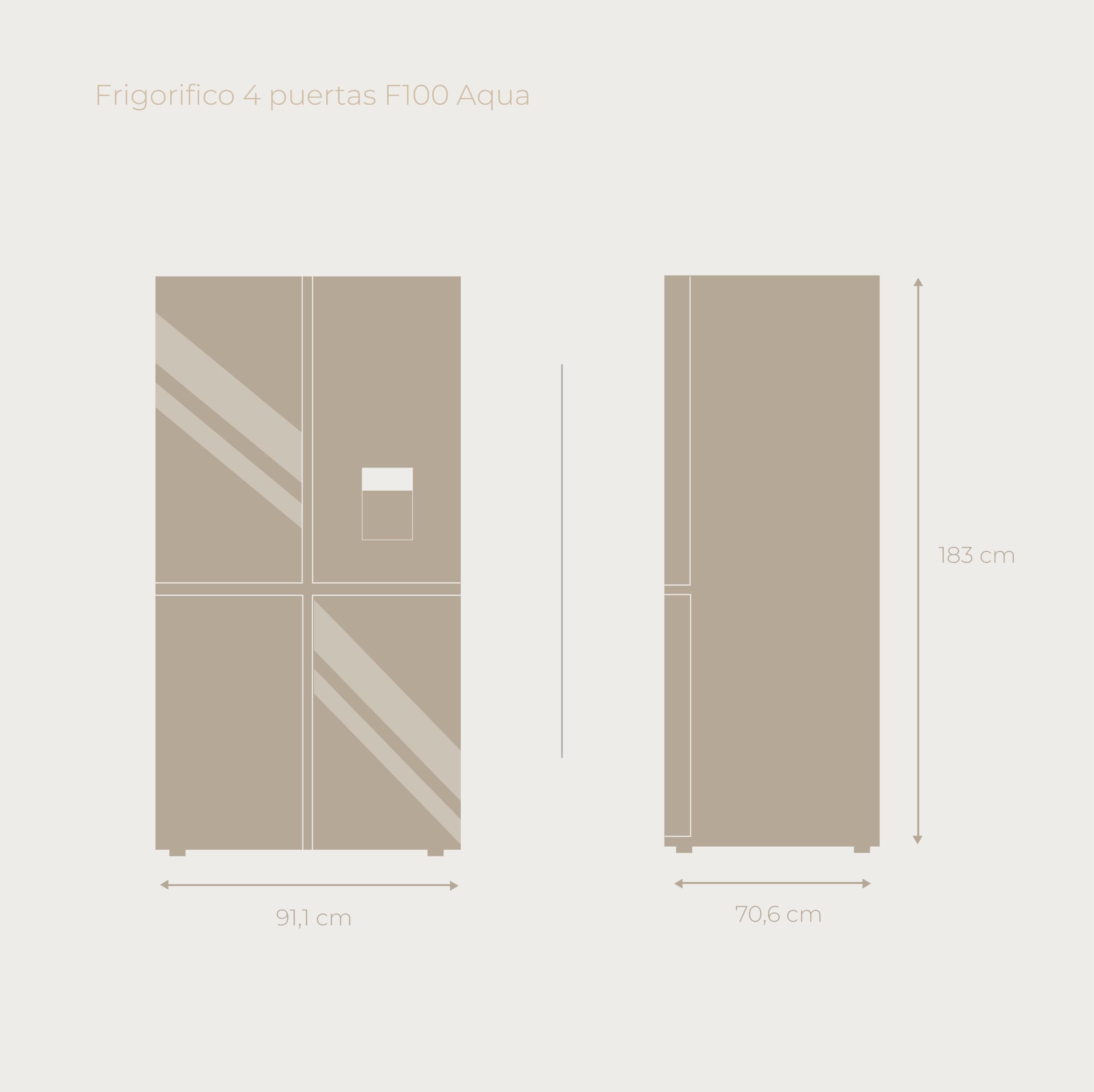 EVVO Frigorífico Americano 4 Puertas, Total No Frost, Compresor Inverter, Capacidad frigorífico 359L y 201L Nevera, Dispensador de Agua, Display Integrado, Modelo: F100 Glass Aqua (Acabado Negro)