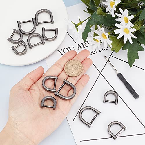 Image of GORGECRAFT 1 Box 3 Sizes 12PCS D-Rings Screw in Shackle Horseshoe U Shape D Ring Car Keychain Rings Semicircle Metal Leather Buckle Purse Holder with Screwdriver for Purses Crossbody Bag Craft(Black)