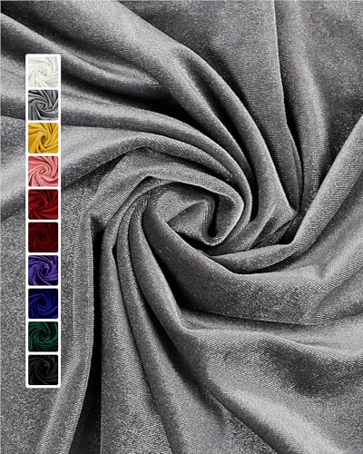 HOTGODEN Stretch Velvet Fabric by The Yard: Grey 63' Wide 2 Yards 95% Polyester 5% Spandex Velvet Fabric for DIY Sewing, Upholstery, Apparel, Costume, Craft