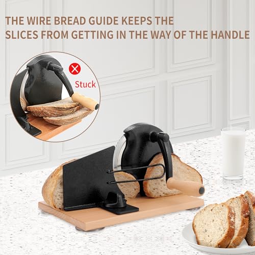 Image of CAWIU Manual Bread Slicer with Hand Crank- Adjustable Thickness Bread Cutter for Even Slices, Perfect for Homemade Sourdough, Sandwich, and More, Black