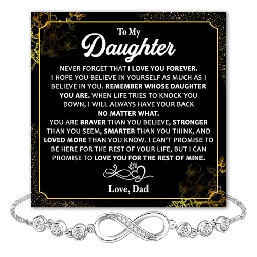 To My Daughter Forever Connected Bracelet From Dad, Cubic Zirconia Infinity Bracelet You Are Always In Mine From Dad, Gifts For Daughter On Christmas, Birthday, Wedding