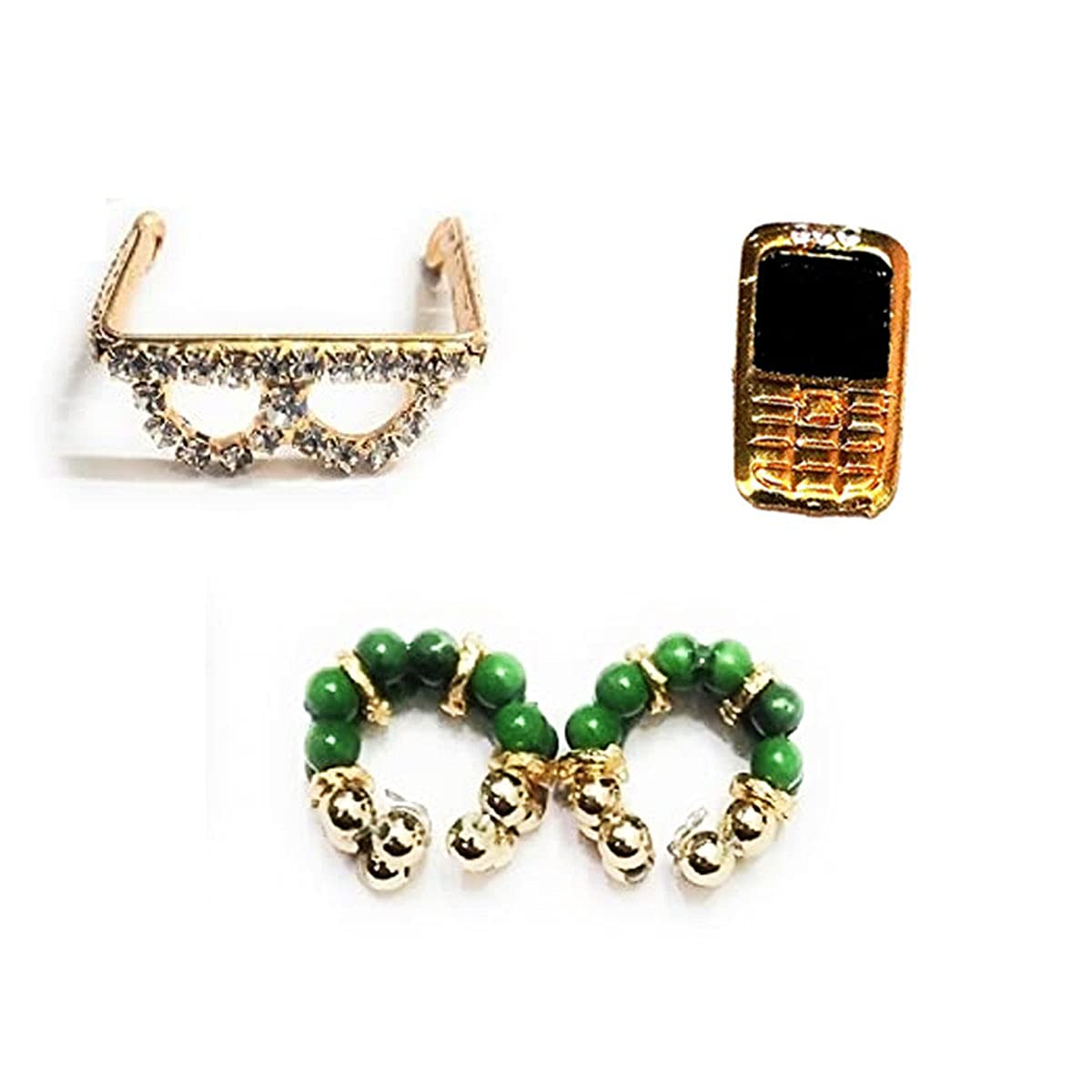 AJ Arihant Dimond Specs (Chasma), Mobile Phone, 1 Pair Kade (Kangans) Combo Set for Laddu Gopal Ji, God Krishna Idol, Thakur Ji, kanha ji Accessories Combo Pack Shringar Set for Size 0,1,2